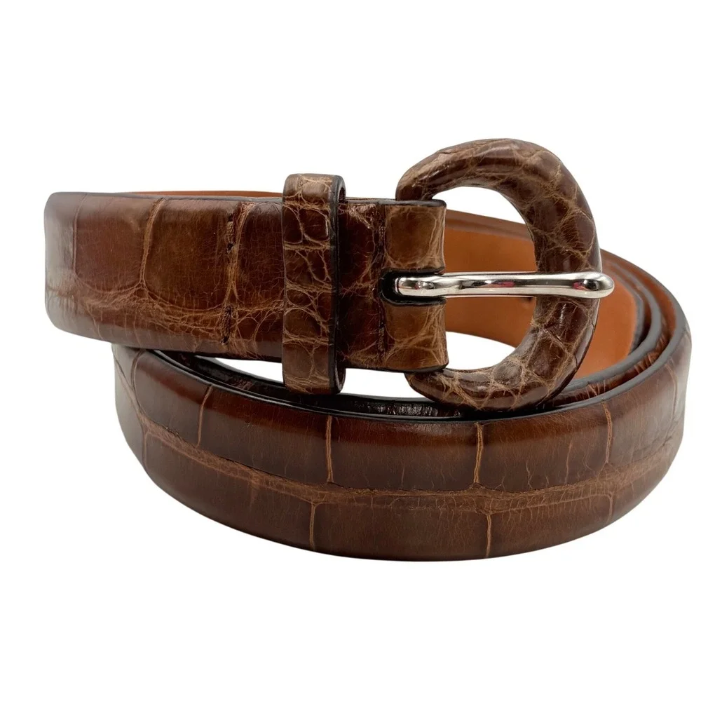 Ralph Lauren Alligator Belt Womens M Brown Italian Leather Exotic Skin Vintage